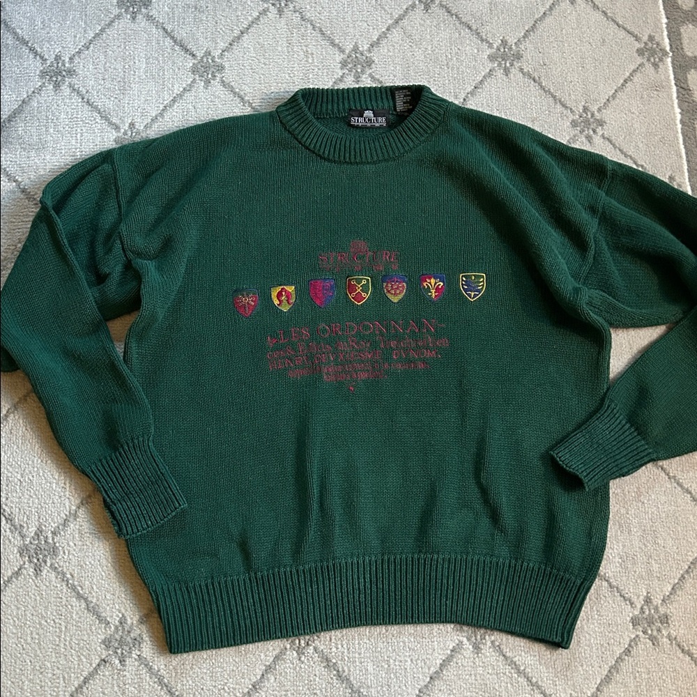 Vintage Y2K Structure Grandpa Sweater with Crest Accents